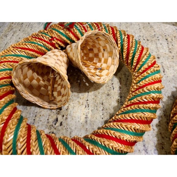 Scandinavian Swedish Straw Christmas Wreath with Bells. Set of 3. App 11" Diam. - Picture 7 of 12